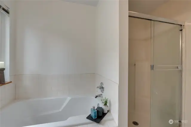 Step on in and relax in this giant soaking tub, then walk into this very spacious walk in shower.