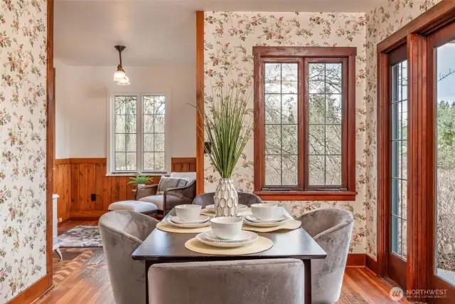 View from Dining room into kitchen nook.