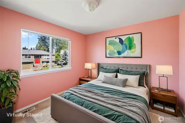 Virtually staged bedroom.