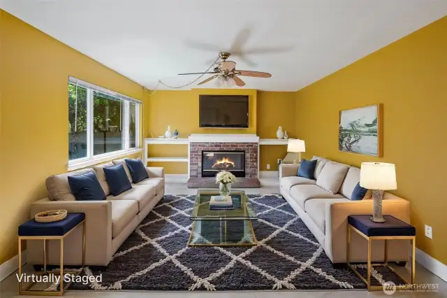 Virtually staged living area.