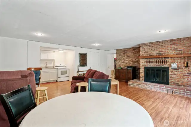 wood burning fireplace downstairs