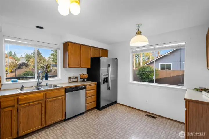 Light and bright with windows.