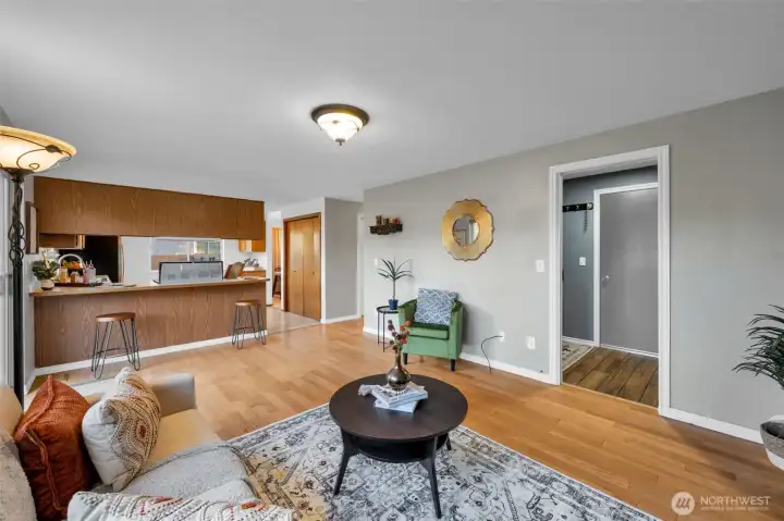 View to Kitchen, laundry and hall from 2nd living space.