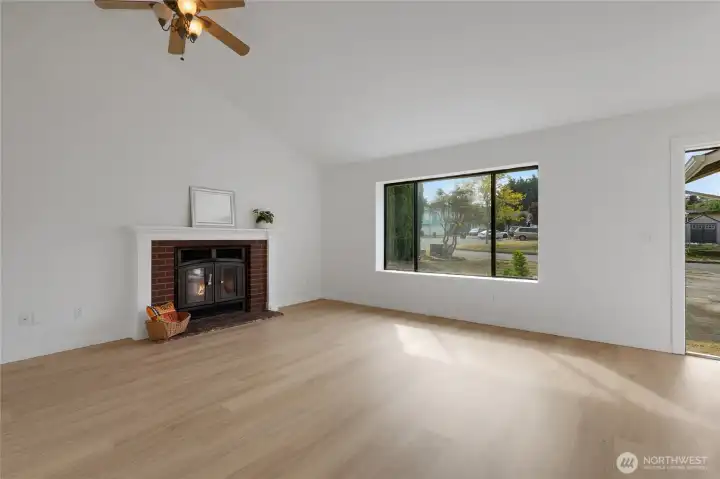 Big picture window lights up the living room.