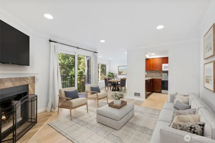 This 1 bed, 3/4 bath Kirkland condo features engineered hardwood floors, a remodeled bathroom, and wood burning fireplace. Move in ready and conveniently located. virtually staged