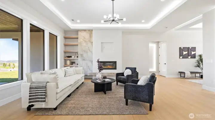 Great room area with fireplace