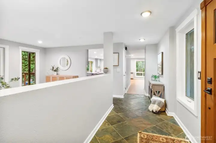 Entryway with radiant heated stone floors.