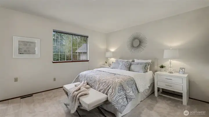 The primary suite is on the 2nd floor also with Southern exposure.