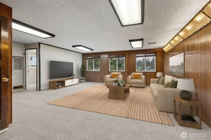 Family Room from another angle virtually staged.