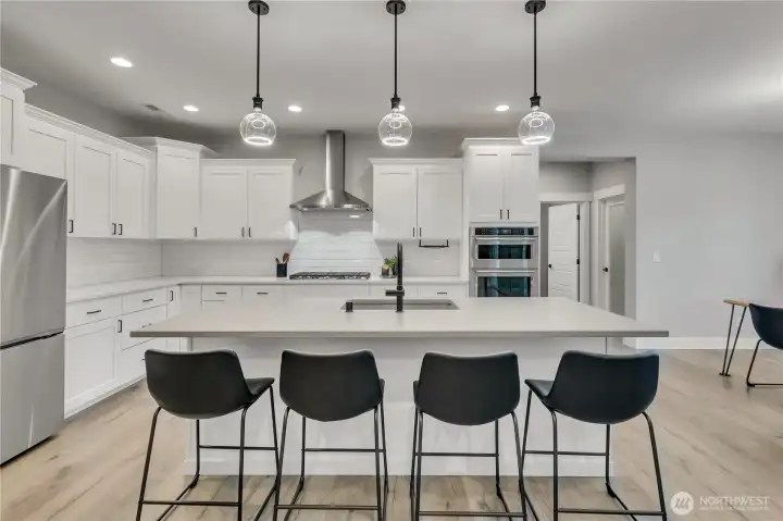 Larger island and custom quartz and sink added.