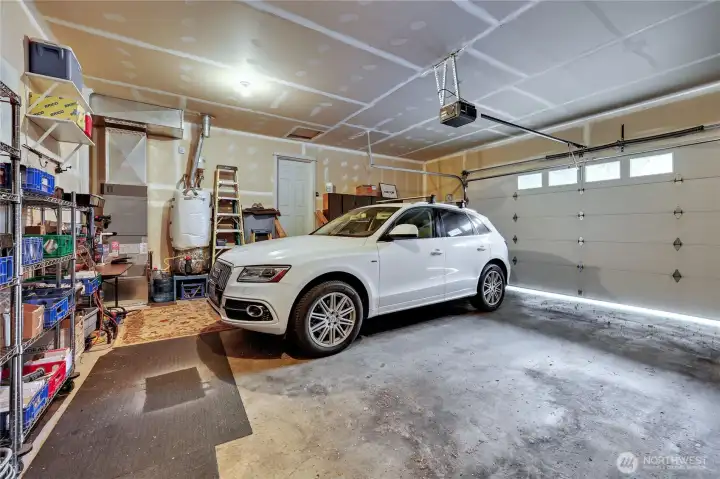 two car garage with extra space for storage or work shop