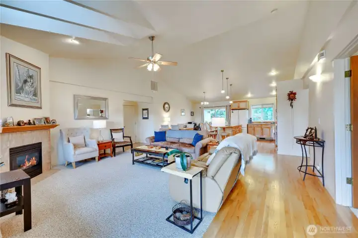 Beautiful view the living room, kitchen, and dining room