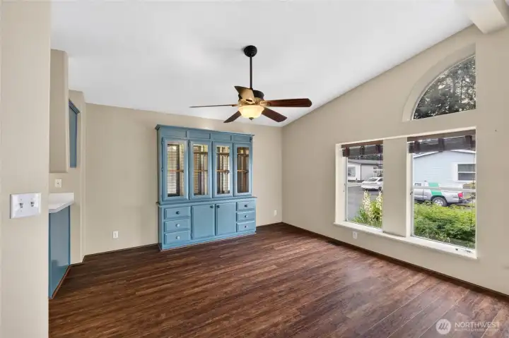 Built-in hutch in dining room.