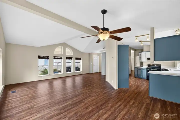 Dining room toward living room, entry and kitchen.