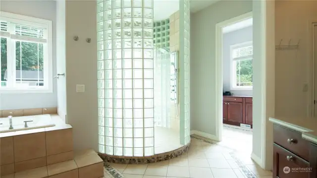 Huge Glass Block shower at Master Bathroom