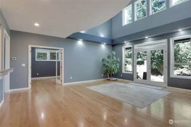 Vaulted ceilings open to the second floor