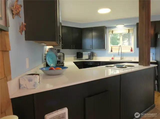 VIEW OF THE KITCHEN SHOWING THE TRIANGULAR LOOK!