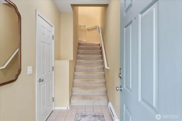 Separate entrance has interior access to garage.