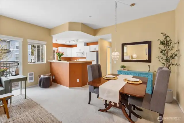 Cozy space allows plenty of room for a separated dining area.