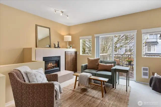 Large slider door leads out to generous balcony.