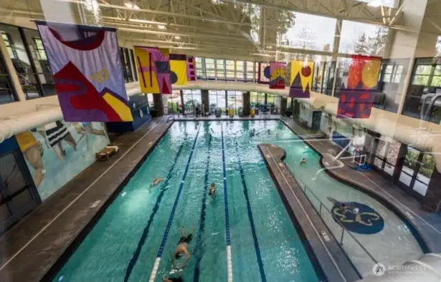 The Jr. Olympic indoor pool hosts classes, games, lap and open swim. The walk-in entry makes it easy to access the pool.