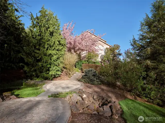 Garden/patio area near pond
