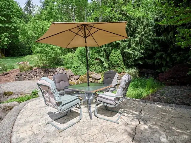 Patio next to pond