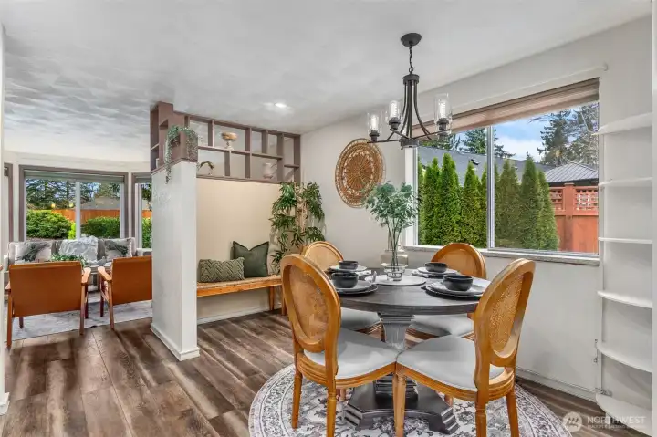 Dining open to kitchen & living room.