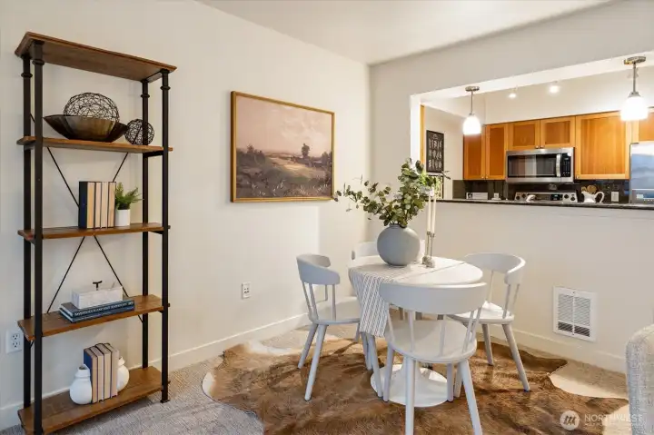 The dining area is just off the kitchen.