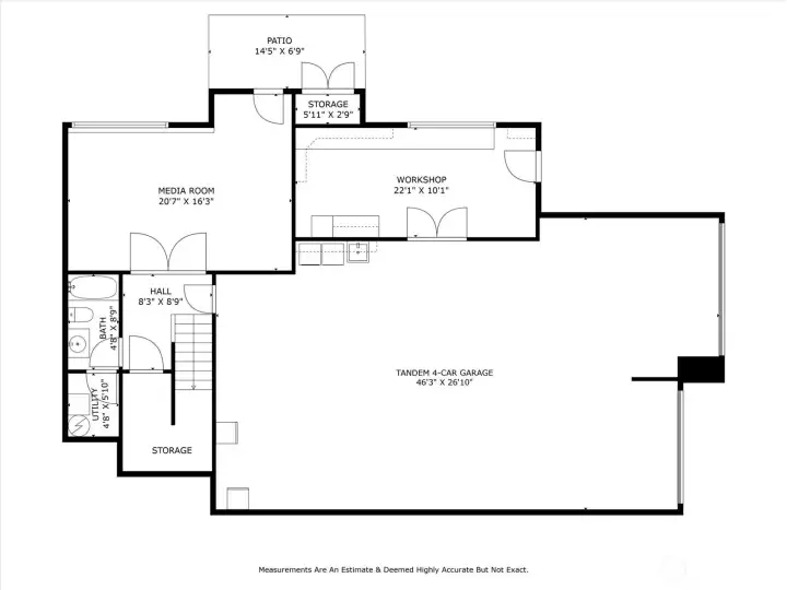 Lower Floor Media, garage and shop