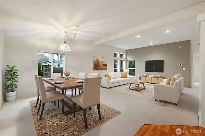Enter into the large dining room/living room area-VIRTUALLY STAGED