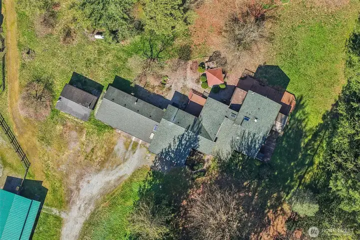 Aerial view of home and improvements