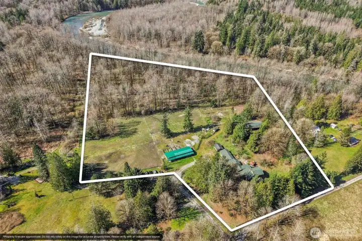 Aerial view of home and improvements