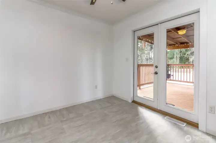 French doors out to large covered deck