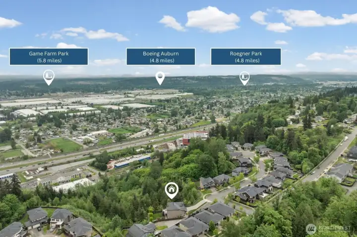 Game Farm Park, Roegner Park, and Boeing Auburn are all within 5 miles, placing this home at the center of Auburn's best recreation and employment corridors.