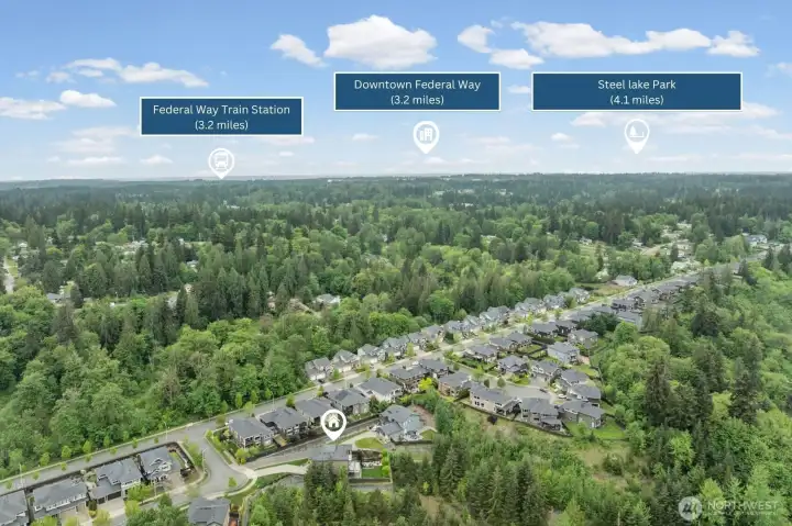Looking south, the Federal Way Link Extension train station and Downtown Federal Way are just 3.2 miles away, with Steel Lake Park a short 4-mile drive — expanding your commute options and weekend recreation well beyond Auburn's borders.
