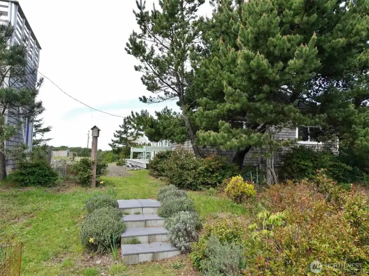 Natural and planted landscaping lead from the home to the 2nd Lot next door at 1057 Crestshire Lp.