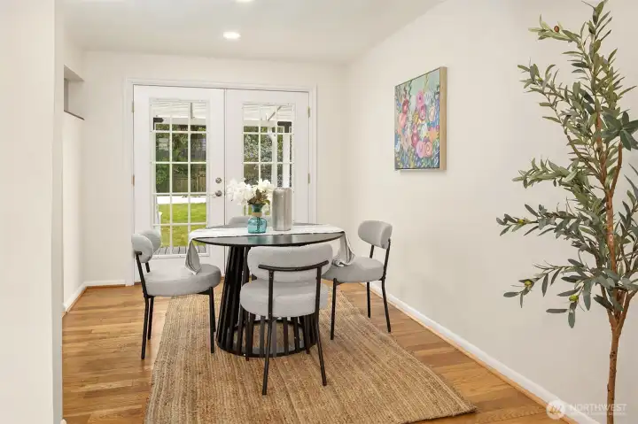 Stunning private backyard views as seen from the dining room. Stunning private backyard views as seen from the dining room.