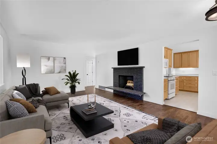 Cozy wood burning fireplace