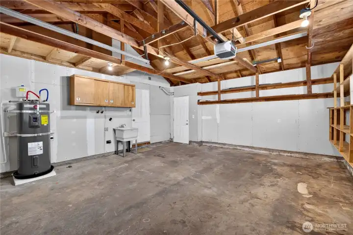 Garage with storage shelves