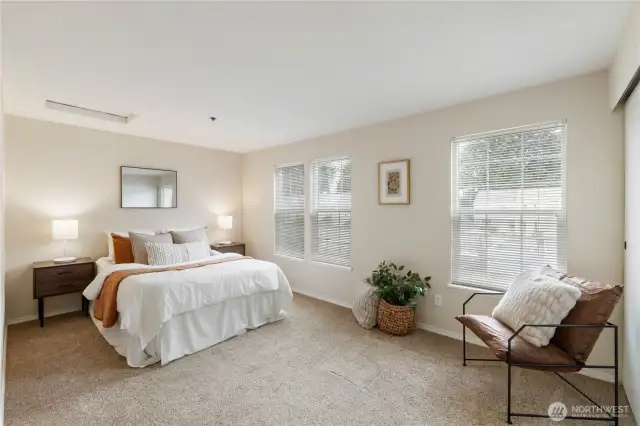 The secondary bedroom is also generous in size with plenty of room for sharing, if necessary.