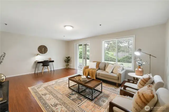 There is plenty of light down here, as well as access to your private patio.