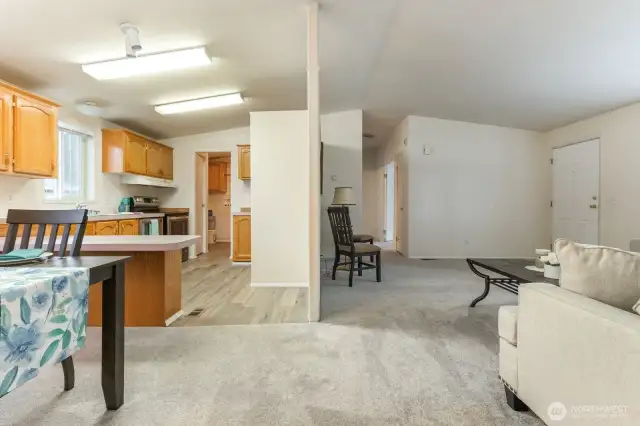 Living room and kitchen open floorplan