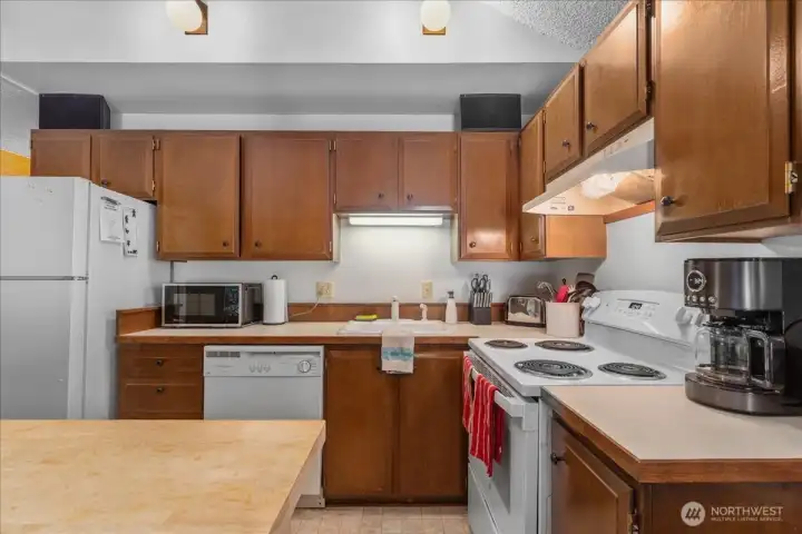 A wealth of kitchen cabinets offering ample storage
