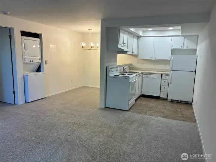 Spacious dining room and kitchen.