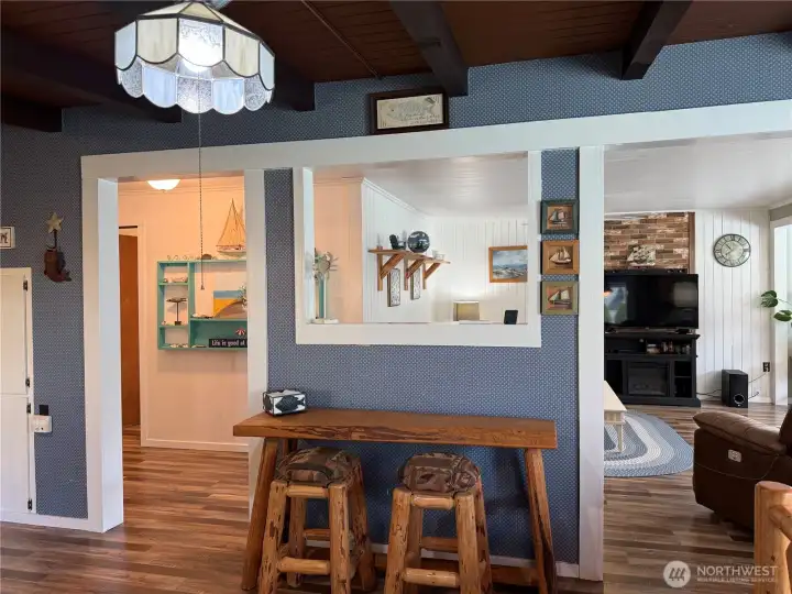 Additional seating with a living edged bar.