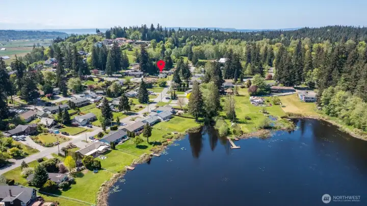 Pin shows how close home is to Sunday Lake