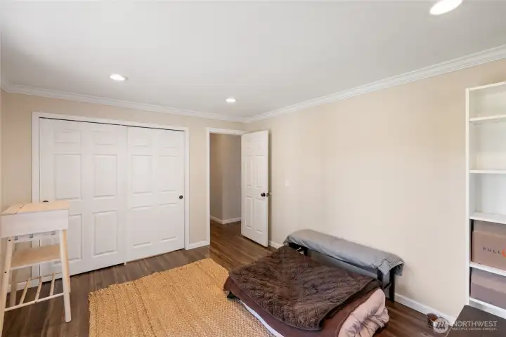 The primary bedroom offers a large closet.