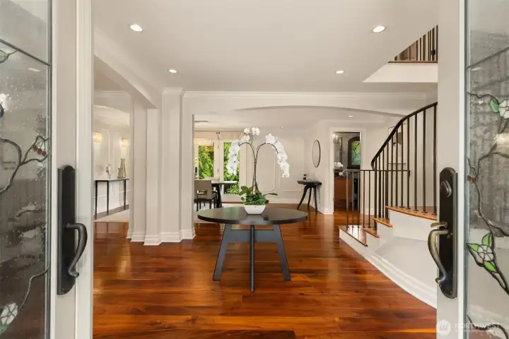 Stunning walnut hardwood flooring extends throughout the entire home, adding a touch of elegance and warmth to every room.