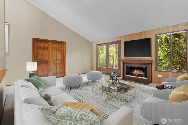 Nice sized living room & wood burning fireplace- virtually staged